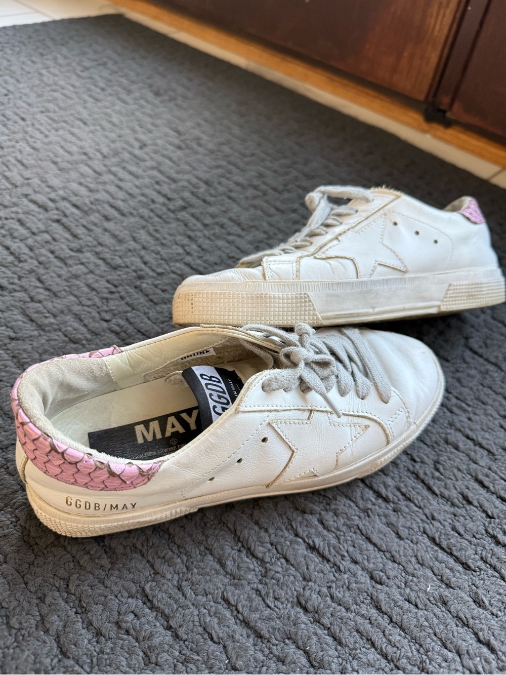 Golden Goose White Leather Low-Top Sneakers with Pink Snake Heel